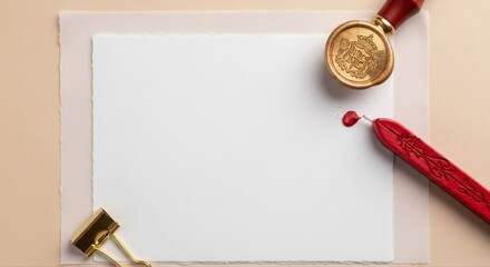 Elegant Stationery Mockup with Wax Seal and Gold Accents for Branding.