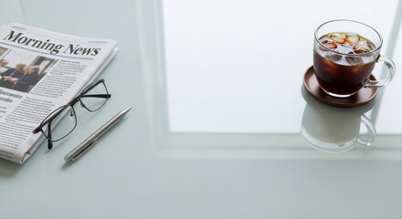 Morning News and Coffee - A Desk Still Life.