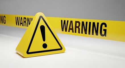 Obraz premium Yellow Warning Tape with Exclamation Mark in Triangle - Danger Sign