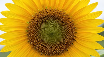 Naklejka premium Capturing the vibrant yellow petals and intricate seed pattern of a mature, living sunflower bloom basking in bright daylight outdoors, outdoors, detailed, vivid