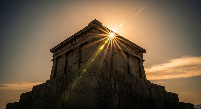 Tomb of Ferdowsi at Sunset with Sunburst Effect.