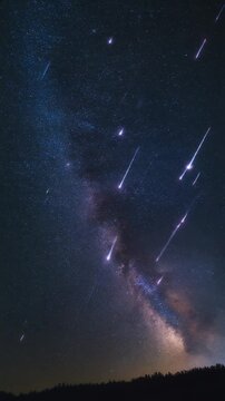 Meteor Shower and Milky Way Galaxy over Night Sky Generative AI