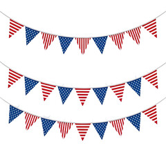 Fototapeta premium American patriotic bunting flags on strings isolated on transparent background