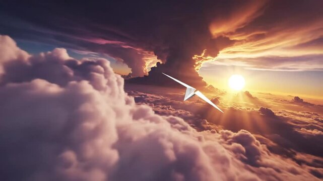 A glider soaring amidst clouds and the radiant sun, capturing a serene and breathtaking view.