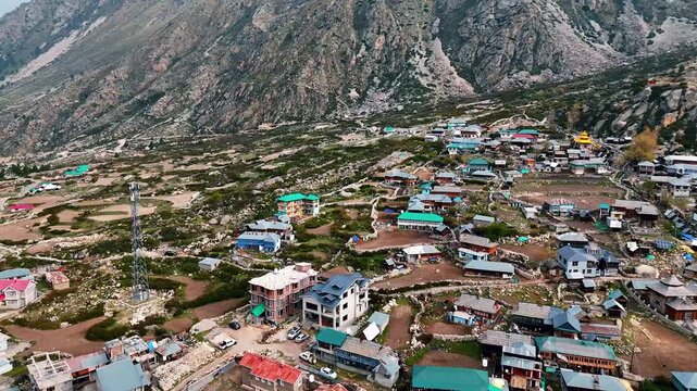 Drone View of Chitkul Village Settlement in Baspa Valley