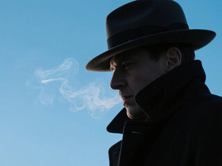 Man Smoking Alone Under Clean Blue Sky