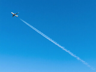 Airplane Trail in Clean Blue Sky with Empty Space