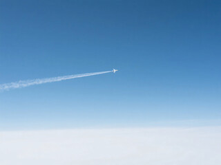 Airplane Trail in Clean Blue Sky with Empty Space