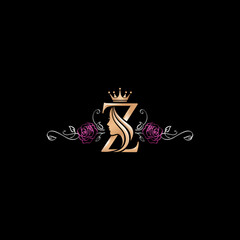 Elegant Z letter logo with crown and roses.