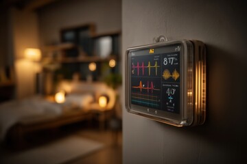 Digital Health Monitor Displaying Vitals in a Modern Home Setting generated by AI