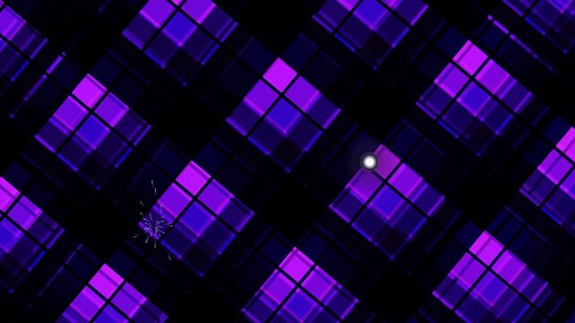 A dynamic tartan pattern with moire effect in purple hues, showcasing geometric shapes in a 4K video with a mesmerizing display