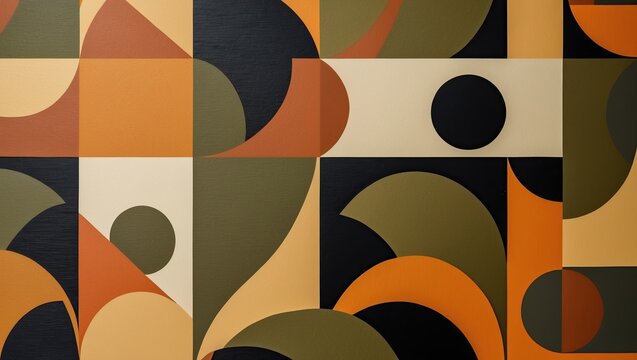Mid-Century Modern Abstract Geometric Pattern with Retro Earthy Tones