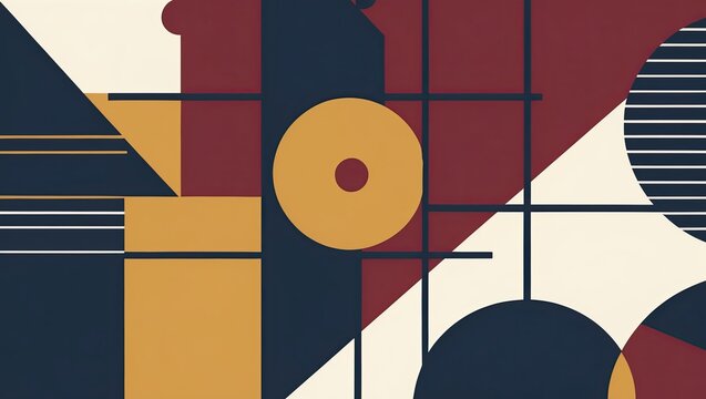 Mid-Century Modern Abstract Geometric Pattern with Retro Earthy Tones
