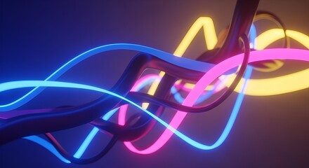 abstract neon light trails, glowing lines, dark background