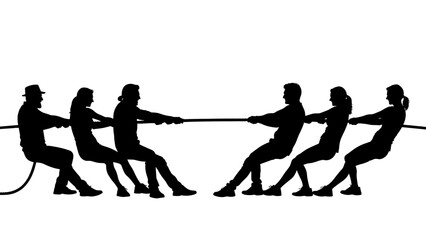 Silhouette of two teams engaged in a fierce tug of war competition demonstrating strength teamwork and intense rivalry