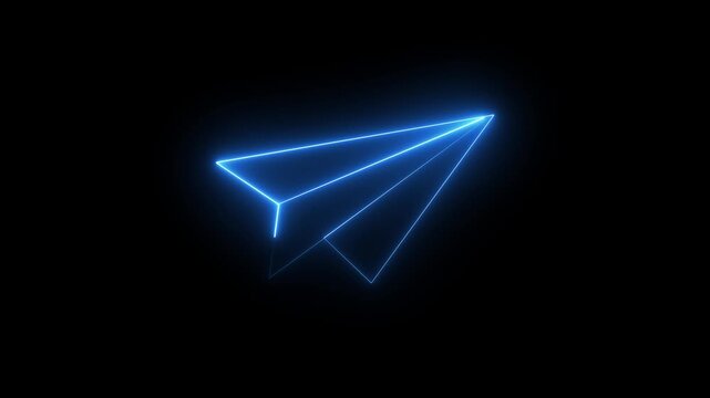 High impact purple neon paper rocket icon with dark background. Stunning glowing neon paper plane icon Neon line glowing neon simple rocket icon.Business success concept. One line drawing. glowing.4k