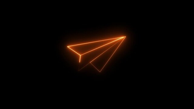 High impact purple neon paper rocket icon with dark background. Stunning glowing neon paper plane icon Neon line glowing neon simple rocket icon.Business success concept. One line drawing. glowing.4k
