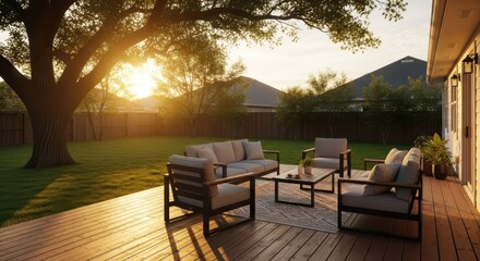 Obraz premium Cozy Backyard Patio at Sunset