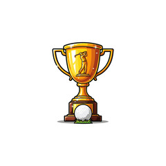 Golden Golf Trophy Cup with Ball logo icon flat vector design