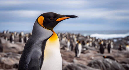 Obraz premium King Penguin Standing on Rocky Terrain