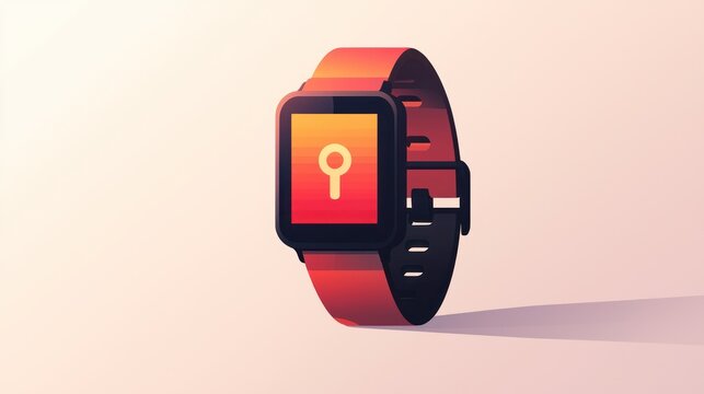 Modern Smartwatch Display, Red Band, Illustration