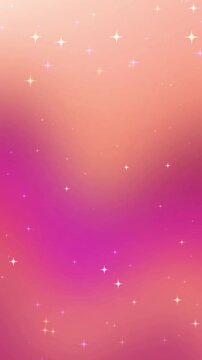 Magical pink and peach gradient background animation with twinkling stars and glitter particles in portrait 9x16 motion format for social media stories and dreamlike content