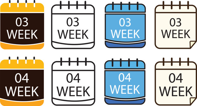 Calendar icon set 1 2 3 4 5 6 week. Calendar days and week business icons. Isolated vector illustration. Global time management service app icon. Popular planner app icon.