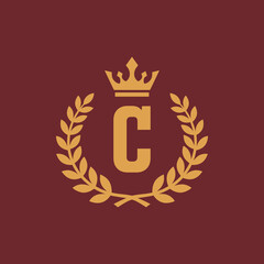 Golden Letter C with Crown and Laurel Wreath.