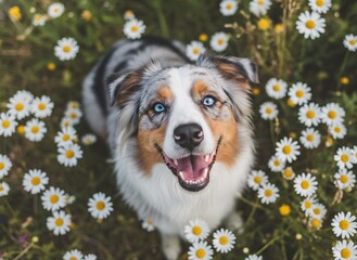 Happy Pup in a Daisy Field