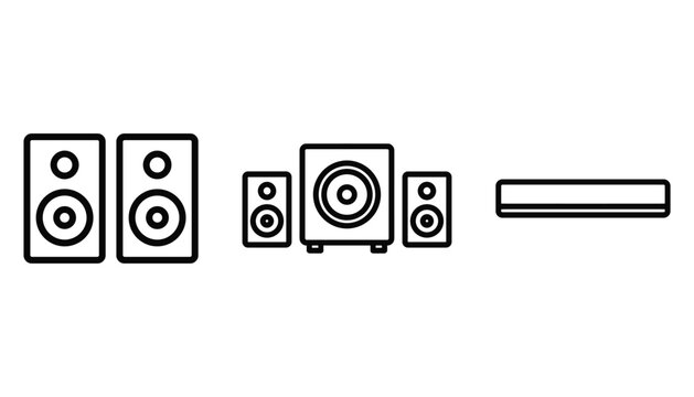 Speakers different types for audio system device sound music entertainment technology vector set