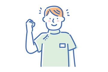 ケーシー白衣を着て笑顔で働く若い看護師の男性イラスト