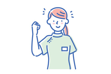 笑顔でガッツポーズする若い看護師の女性イラスト