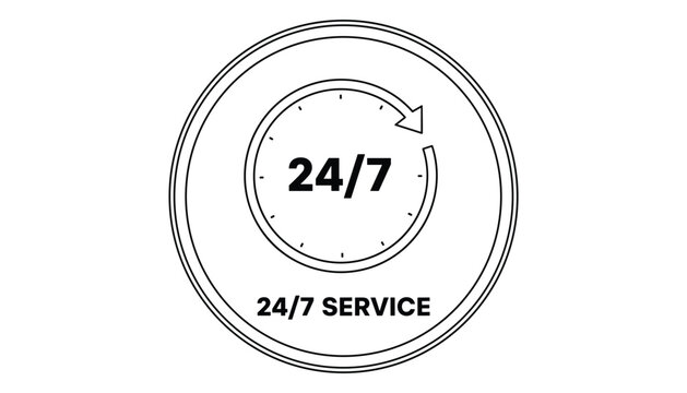 Twenty four seven hours service simple vector design on transparent backdrop