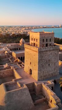 Fortress overlooking city and water.