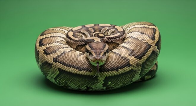 Ball Python on Green Background