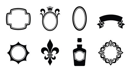 Set of diverse vintage design elements frames banners fleur de lis and bottles © GoDesigner