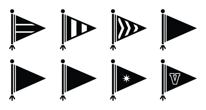 Set of pennant flags various designs isolated on transparent background vector illustration