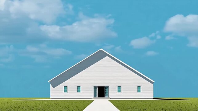 White building with gabled roof