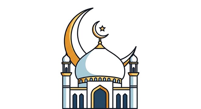 Islamic mosque with crescent moon symbol.