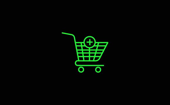 Green shopping cart on black background ecommerce video animation shopping cart online shopping concept neon green color..