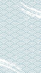 水色の青海波の文様の和柄に筆のあしらいを配した和風背景　縦長レイアウトの上品なイラスト
