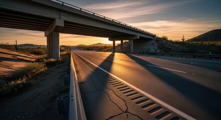 Naklejka premium Sunset Highway with Overpass