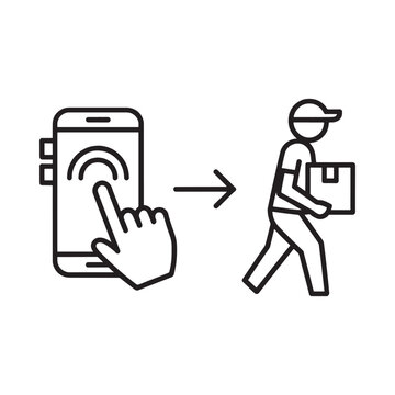 Online ordering and delivery service illustrated with a mobile phone and courier