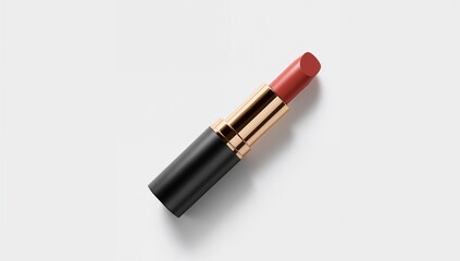 Obraz premium Red Lipstick on White Background with Gold Accents and Black Case