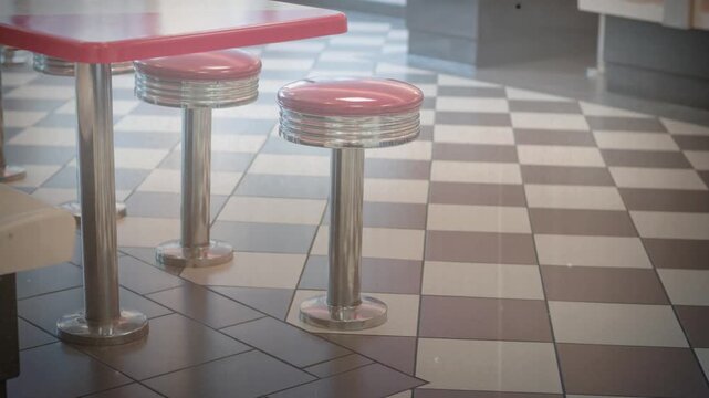 Retro Diner Booths with Red and White Design, Retro Diner Interior with noise.