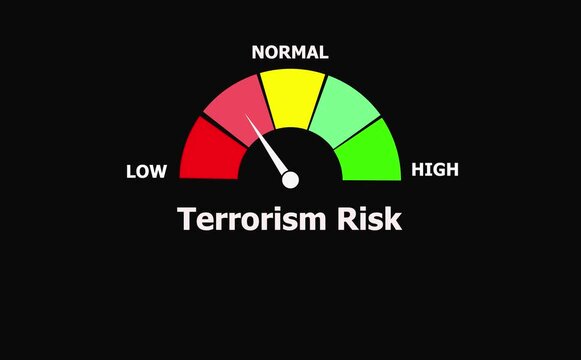 Terrorism Risk Gauge Meter with Low Normal Levels risk assessment threat level security gauge safety meter.