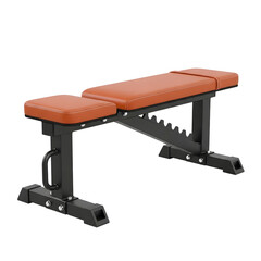 Adjustable black and orange weight lifting utility fitness workout bench on transparent background