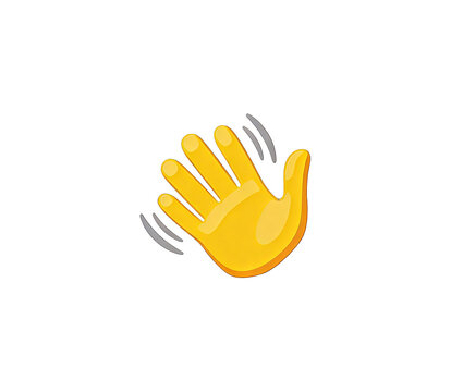 Vector illustration of a yellow hand making a waving gesture. Features dynamic motion lines indicating movement, suitable for icons, emojis, or graphic design elements.