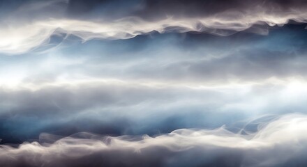Obraz premium Abstract composition of luminous, flowing smoke or clouds, creating a serene, horizontal panorama of light and shadow, ethereal and dreamlike.