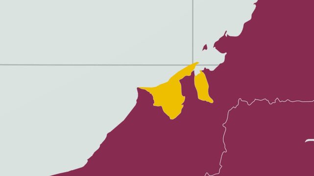 Brunei map. Animated zoom into the country on the Globe in Pale Mint Dark Pink color palette. Country logo animation with round text and airplanes. Map with meridians, parallels. Classy video.